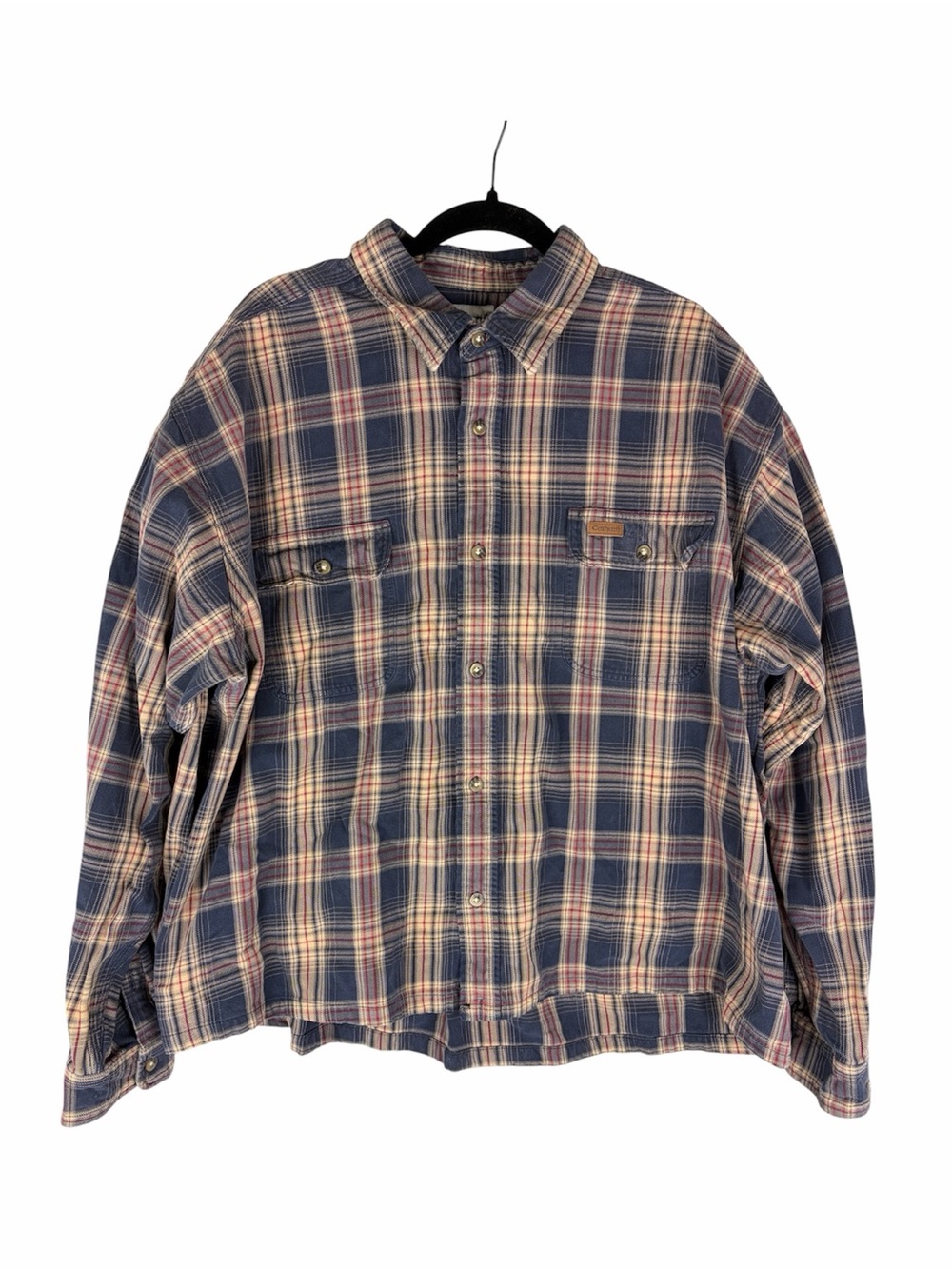 Carhartt Plaid Long Sleeve Button Down Work Shirt Navy Tan 3XL